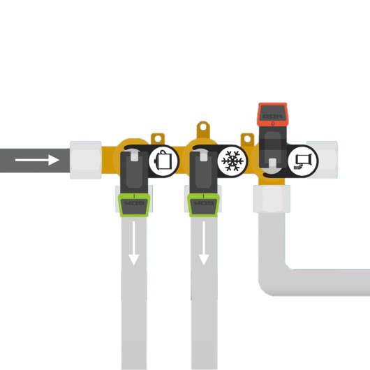 Vanne gaz à levier 4 voies GOK - Vanne à connexion rapide pour fourgon, camping-car et bateau