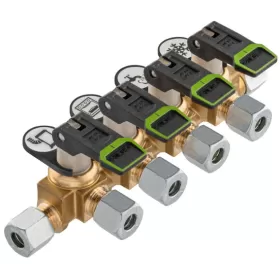 GOK Vanne gaz à levier bicolore 4 voies | Court Vanne gaz à levier 4 voies GOK - Vanne à connexion rapide pour fourgon, camping-car et bateau