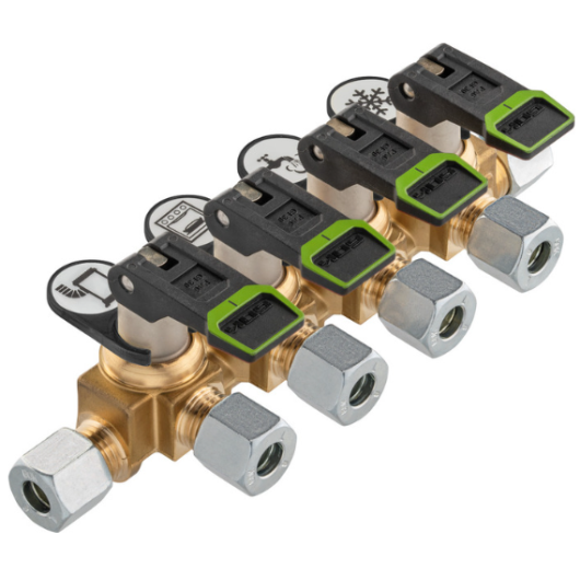 Vanne gaz à levier 4 voies GOK - Vanne à connexion rapide pour fourgon, camping-car et bateau