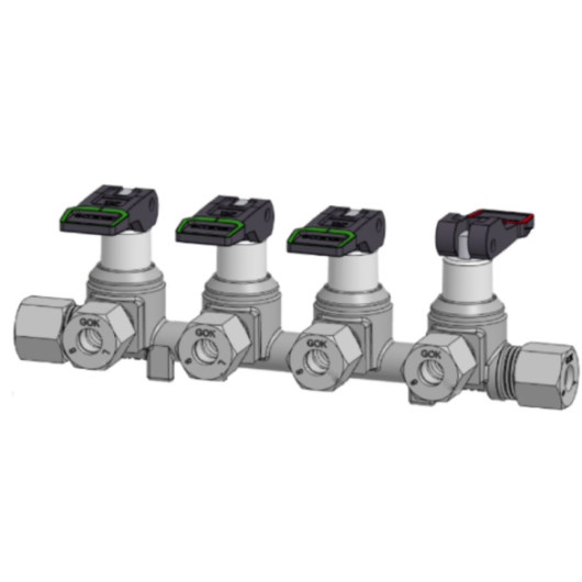 Vanne gaz à levier 4 voies GOK - Vanne à connexion rapide pour fourgon, camping-car et bateau