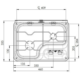 CAN Réchaud 2 feux 460 x 355 mm - cuisson gaz à couvercle verre de fourgon, van aménagé & camping-car