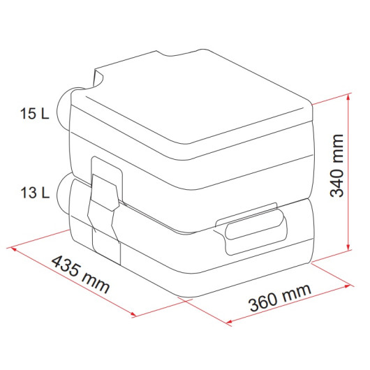 Bi-Pot 34 FIAMMA - Toilettes chimiques portables pour van, camping et caravane - dimensions