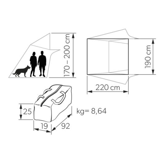 DOMETIC RT Awning L pour TRT 140 Air - auvent pour tente de toit gonflable - hauteur 170 à 200 cm