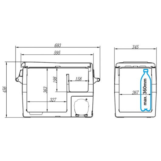 Glacière à compresseur CampCooler 40 40L 12/24V fourgon, camping-car & bateau CARBEST - dimensions