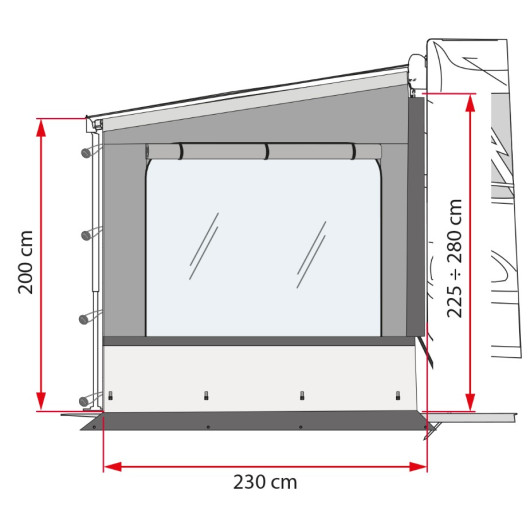 Side W Pro Shade FIAMMA - paroi latérale pour store de camping-car et fourgon aménagé - dimensions