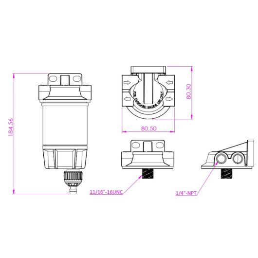 Filtre séparateur eau / carburant pour moteur de bateau OSCULATI - pièce mécanique marine - dimensions