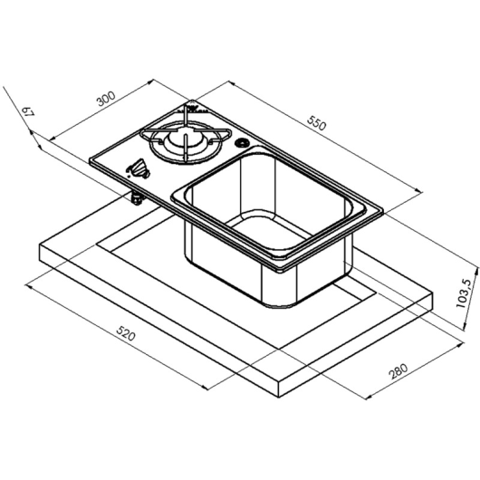 Combiné CARBEST 1 feu - Appareil pour cuisine mobile de fourgon aménagé et camping-car - plan