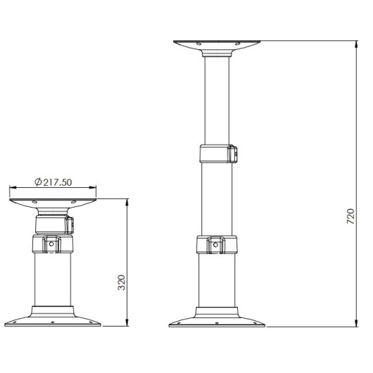 Pied de table télescopique TREM - pied réglable 320-720 mm pour bateau, fourgon & camping-car - dimensions