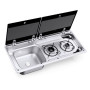 MO 9722L Dometic | Combiné réchaud/évier inox couvercle et 2 feux van aménagé, fourgon et camping-car