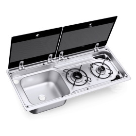 MO 9722L Dometic | Combiné réchaud/évier inox couvercle et 2 feux van aménagé, fourgon et camping-car