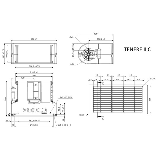 Tenere II C SIROCO - Aérotherme 3,14 kW pour chauffage à eau de bateau et camping-car - dimensions