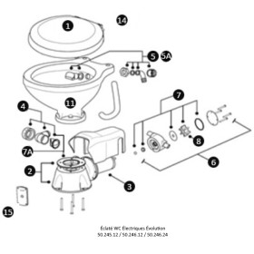 Pièces détachées pour WC Électriques OSCULATI - Pièces détachées WC - Éclaté modèle standard