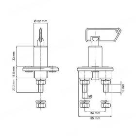 Coupe-batterie à clé 12V/100A GES  pour circuit électrique bateau & camping-car - Deux clés