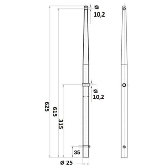 Equipement et accastillage du bateau, OSCULATI Chandelier inox 610 mm de hauteur schéma dimension complète pour remplacement