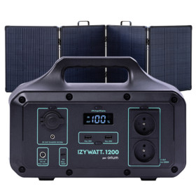 Pack énergie nomade ORIUM IZYWATT 1200 + Panneau solaire pliant rigide 200W pour bivouac, randonnées, van et fourgon aménagés