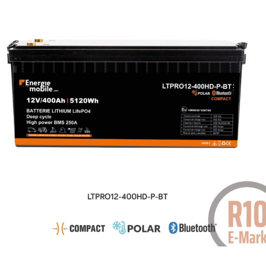 LTPRO12-400HD-P-BT ENERGIE MOBILE - Batterie lithium 400 Ah garantie 5 ans pour bateau, camping-car - fonctionnalités détaillées
