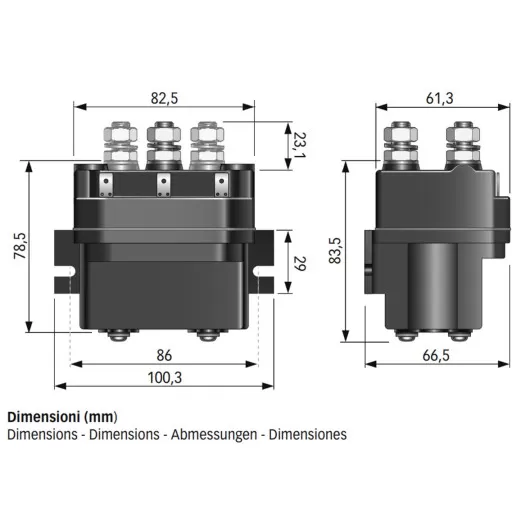 Relais 12 V 2500 W QUICK - Commande & relais - Relais dimensions