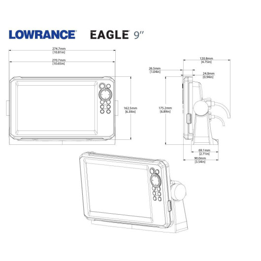 Sondeur/GPS Eagle 9 LOWRANCE - Combiné sondeur-GPS - Dimensions