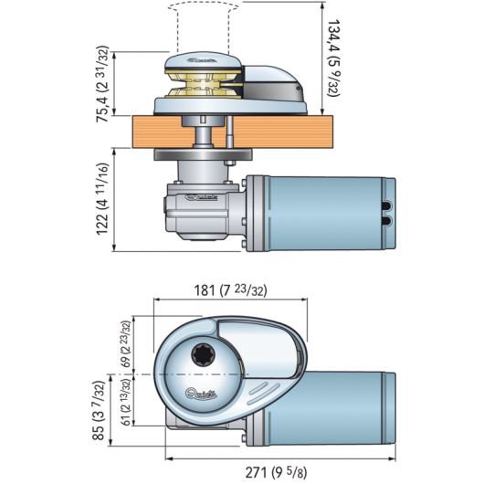 Guindeau Prince DP1 12V 500W 6 mm QUICK -  Guindeau électrique - Dimensions