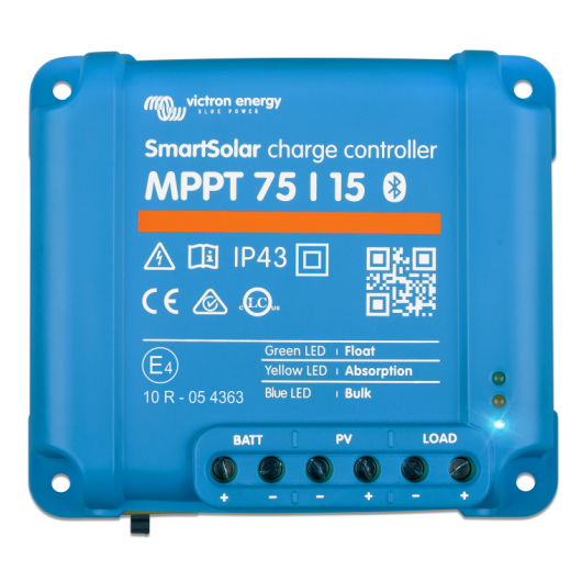 VICTRON Régulateur de charge solaire SmartSolar 75 / 15, vu dessus.