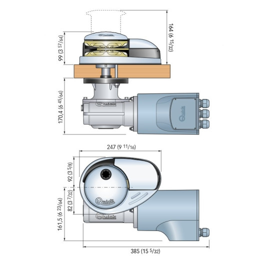 Guindeau Prince DP3 24 V 1500 W QUICK - Guindeau électrique - Dimensions