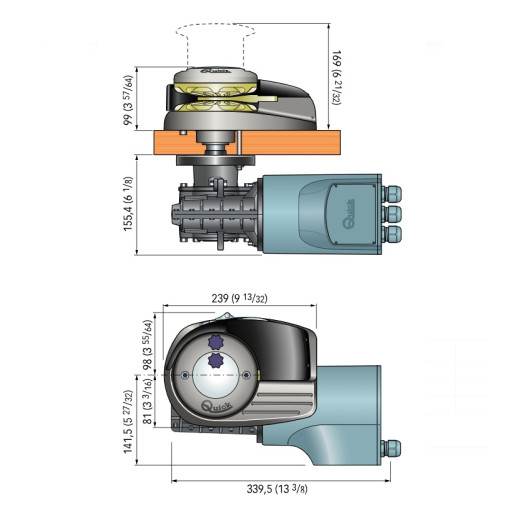 Guindeau Aleph AL3 12 V 1000 W QUICK - Guindeau électrique - Dimensions