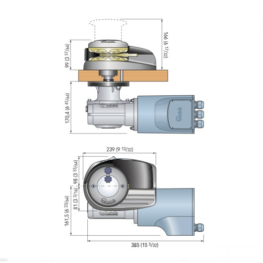 Guindeau Aleph AL3 24 V 1500 W QUICK - Guindeau électrique - Dimensions