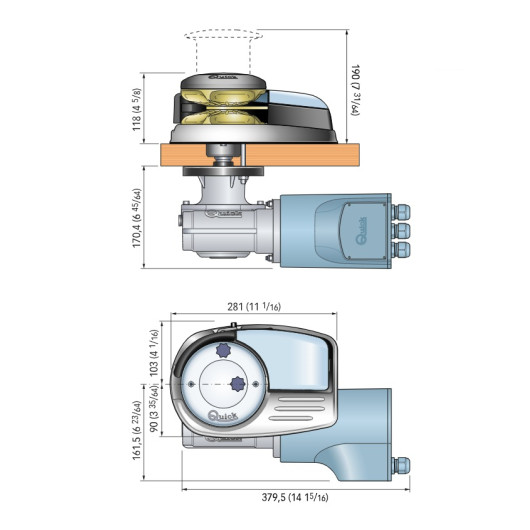 Guindeau Dylan DR4 12 V 1500 W QUICK - Guindeau électrique - Dimensions