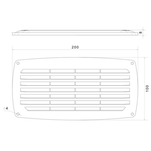 Grille d’aération ABS 200 x 100 mm NUOVA RADE - ventilation pour bateau, van et camping-car - dimensions