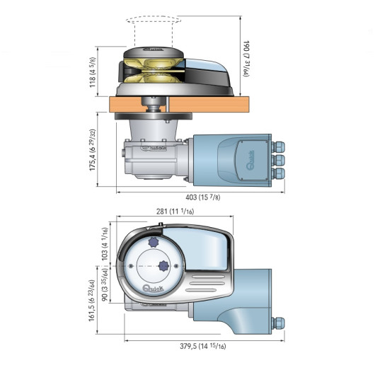 Guindeau Dylan DR4 24 V 1700 W QUICK - Guindeau électrique - Dimensions