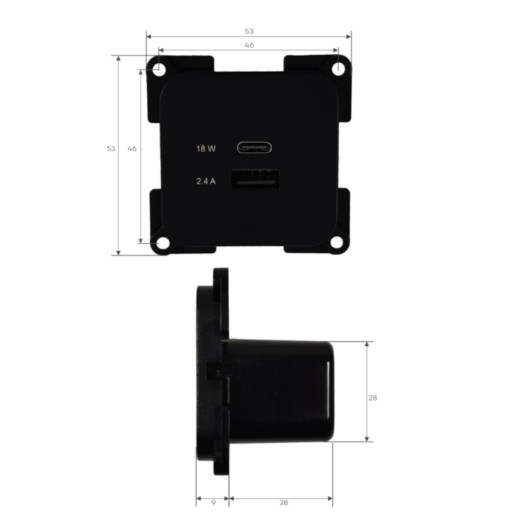 HABA C-Line double prise USB 12 V dimensions
