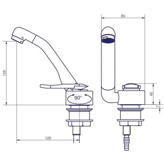 Florence eau froide COMET - robinet à contacteur 12V pour van, fourgon & camping-car - dimensions