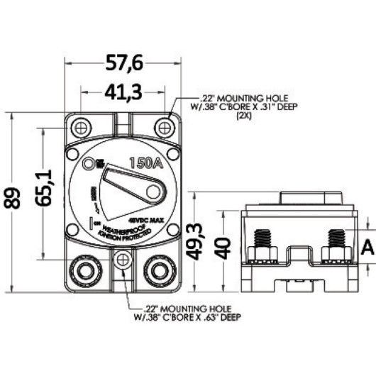 Coupe-circuit étanche extérieur OSCULATI | Fusible & disjoncteur | Dimensions