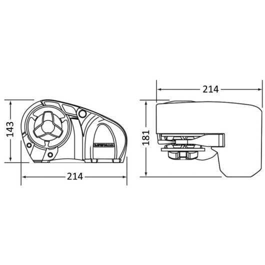 Guindeau Pro-Sport 550G 6-7 mm Lewmar | Guindeau électrique horizontal 12V pour bateau | dimensions