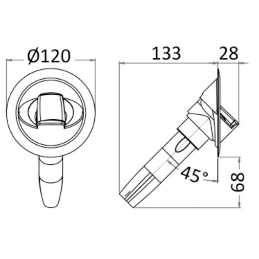 Douchette Saturne vertical Osculati avec mitigeur | Douche et boitier encastrable | Schéma dimensions