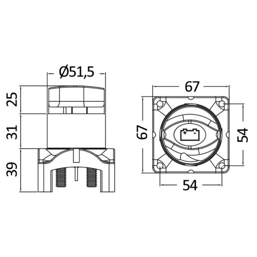 Coupe-batterie avec commande à distance Osculati | coupe-circuit 12/24 V 455A de bateau et van aménagé | dimensions