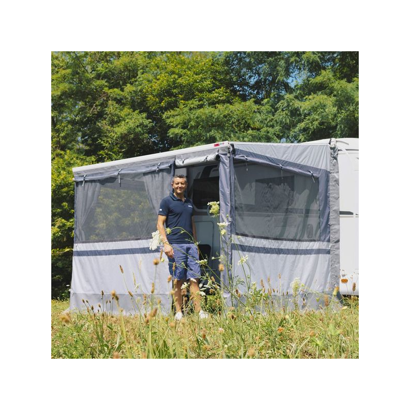 Auvent Universel Gris – 210D Ignifuge, 6 M², Pour Camping-car, Van, SUV – Montage 6 Min, Haubans Inclus