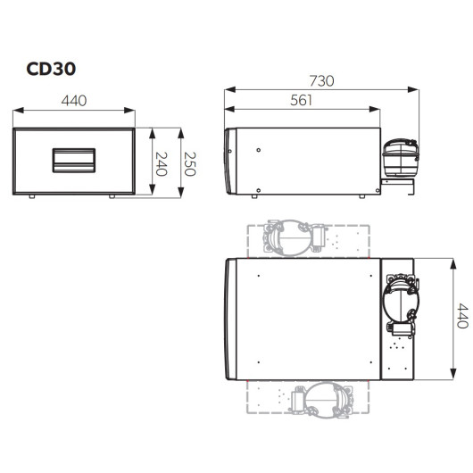 CoolMatic CD 30S Dometic | Réfrigérateur 12/24V à compression façade inox pour bateau ou van aménagé | dimensions