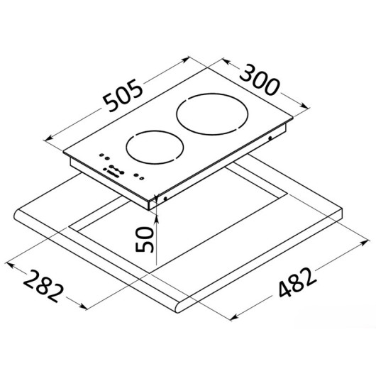 Plan de cuisson induction 2 feux Osculati | réchaud 230V à encastrer pour bateau, van et camping-car | dimensions