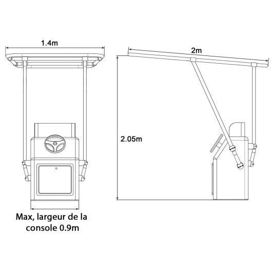 T-Top professionnel OCEANSOUTH Heavy Duty | Roll-bar, T-top, anneau de traction & arceau | Dimensions