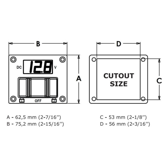 Voltmètre numérique IP65 Osculati | voltmètre 12/24V à encastrer de van, fourgon aménagé et bateau | dimensions