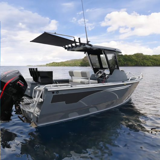 Extension arrière Oceansouth de T-Top | Accessoires bimini & taud de soleil | En action vue 3/4 arrière