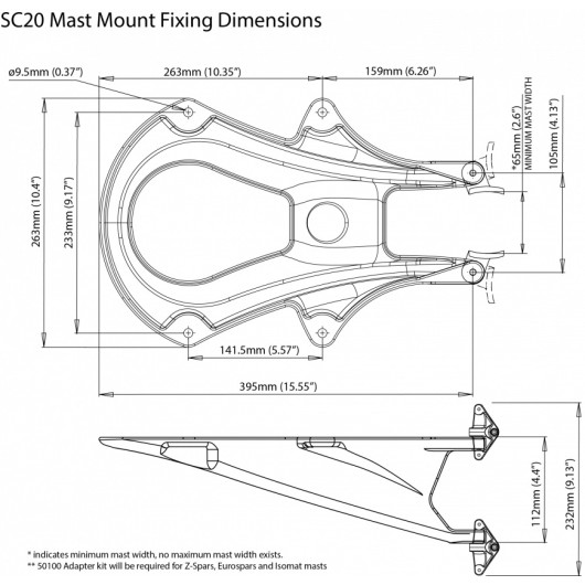 SC20 Support de mât Scanstrut | Support antenne radar pour mât de voilier et bateau | Dimension