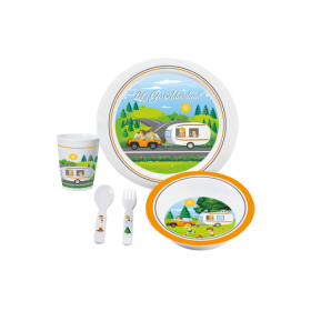 Kit vaisselle enfant camping antidérapant| lot assiette, bol et couvert incassable camping-car