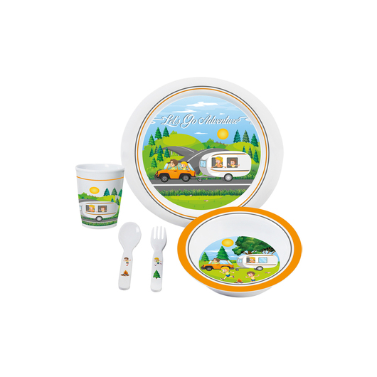 Kit vaisselle enfant camping antidérapant| lot assiette, bol et couvert incassable camping-car