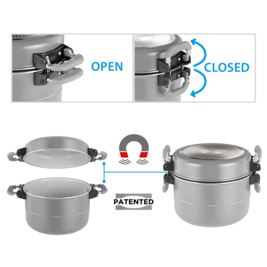 Popote camping poêle et casseroles Brunner céramique| batterie de cuisine pour camping-car et bateau | stockage sécurisé
