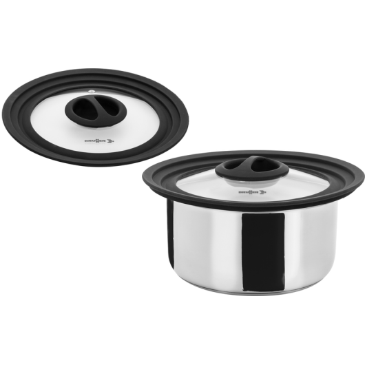 Popote poêle et casseroles Brunner inox Academy NG | batterie de cuisine pour camping-car, bateau | couvercles universels