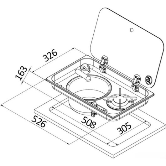 Combiné 1 feu + évier NAVY LOAD - Appareil de cuisson pour bateau et fourgon aménagé - dimensions