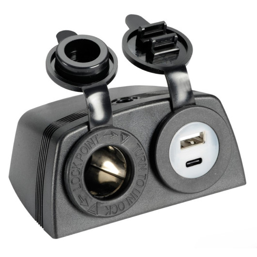 Prise double allume-cigare USB-A + USB-C OSCULATI - Équipement pour bateau, van et camping-car