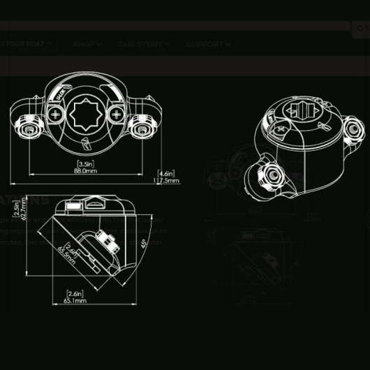 Support StarPort TracLoader 45° Railblaza | Rangement cockpit| Dimensions